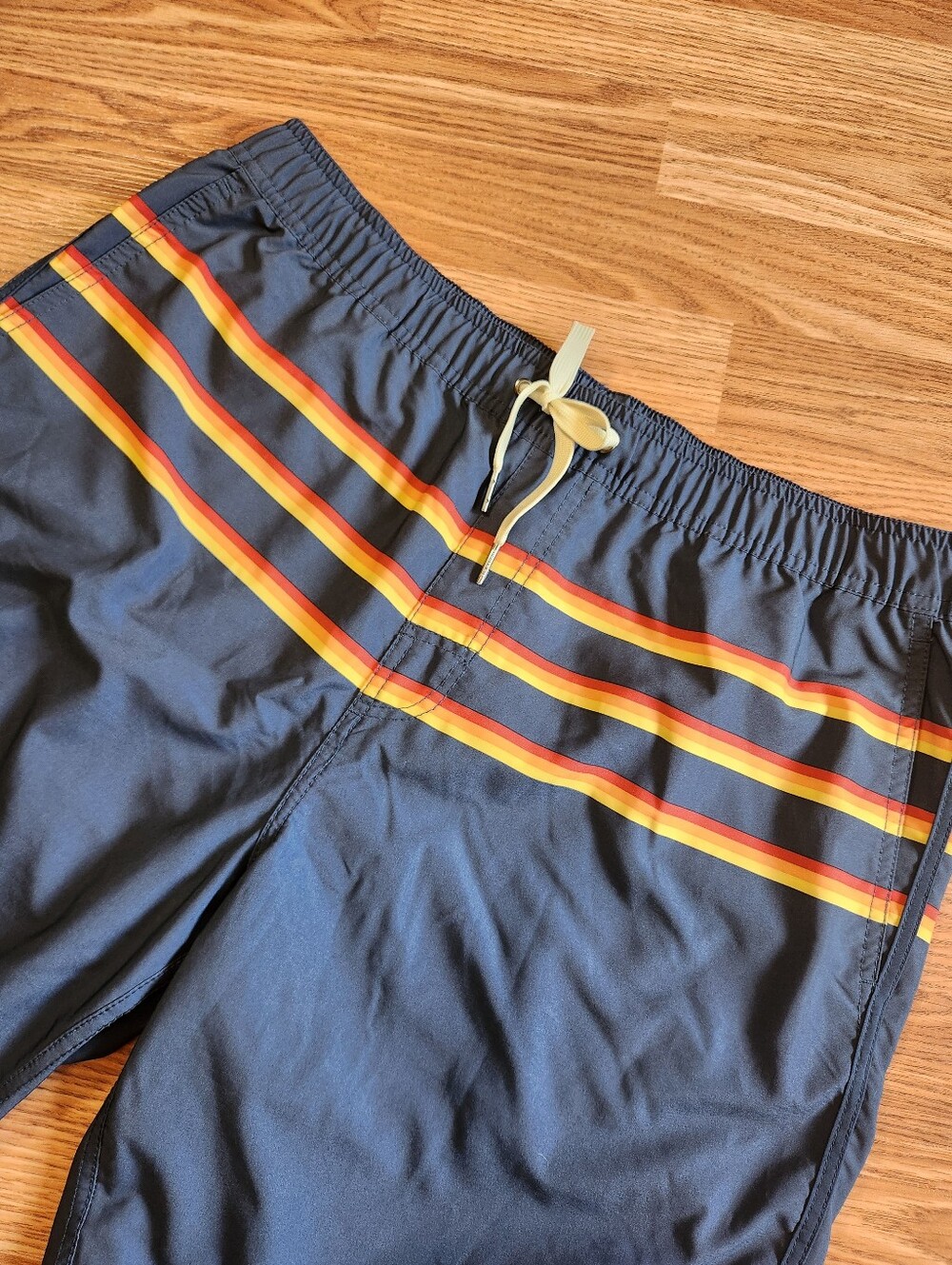 Fair Harbor The Anchor Swim Trunks Shorts Rainbow 3 Stripe Size Large